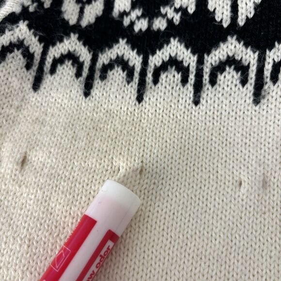 Boston Proper Womens M Black White Open Front Sweater Cardigan Fair Isle Nordic - Picture 7 of 10